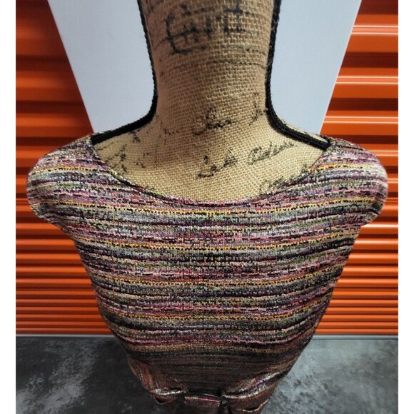 David Meister Multi-Color Knit Cap Sleeve Pocket Gathered Sheath Dress Women 14 - Picture 4 of 8